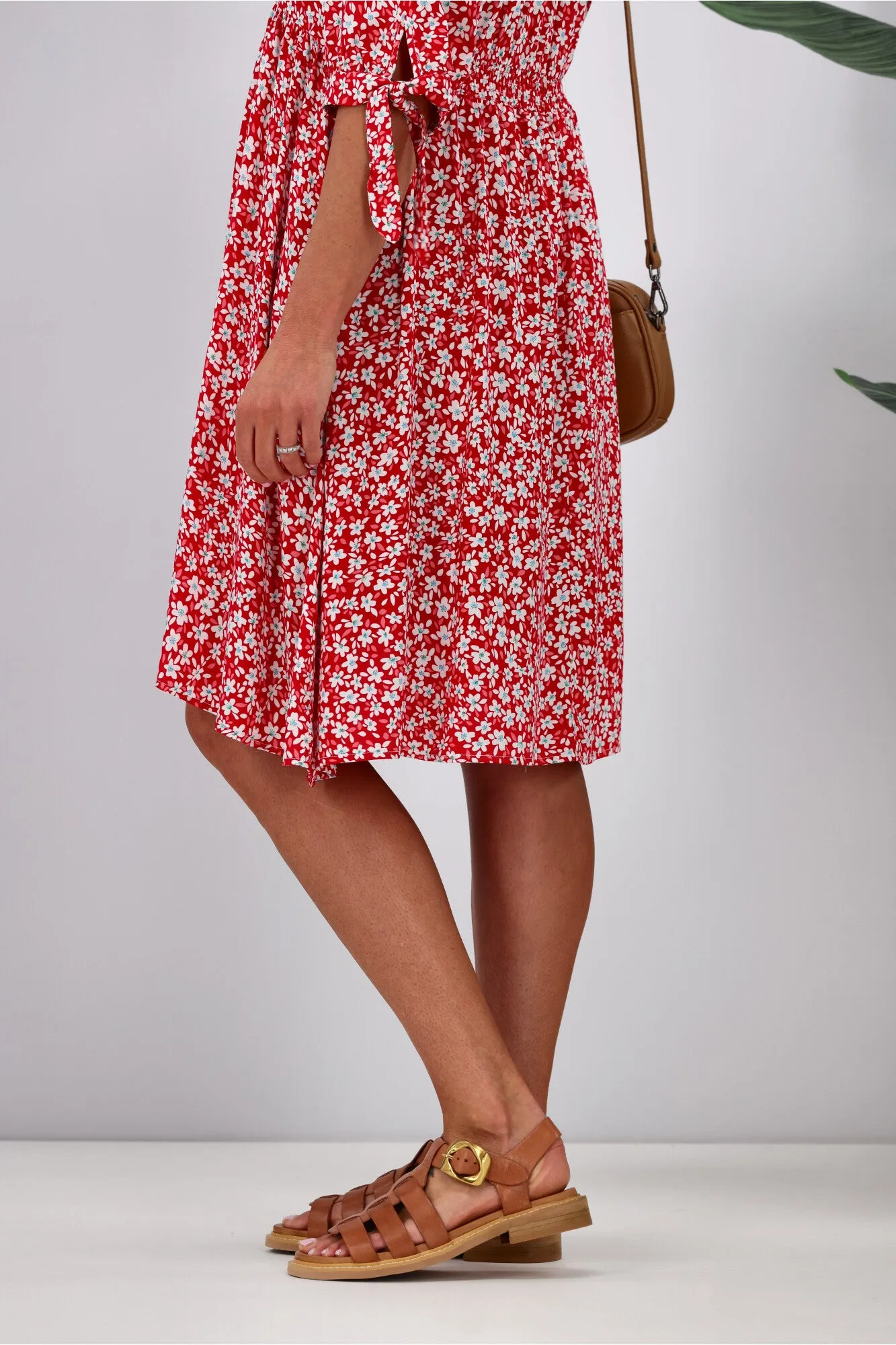 Fria Cara Ditsy Button Front Dress Red