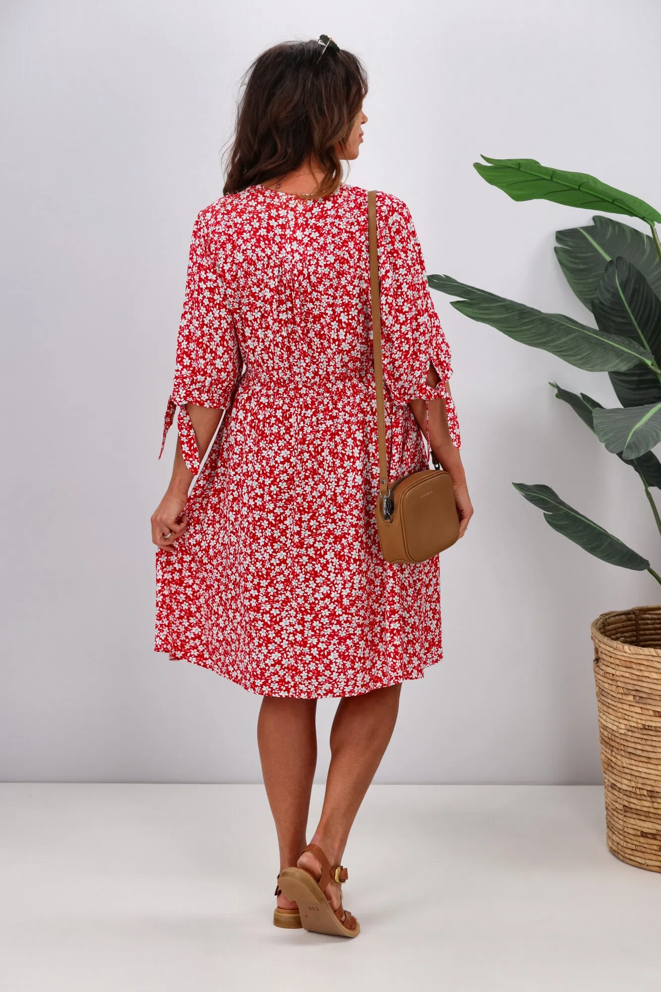 Fria Cara Ditsy Button Front Dress Red