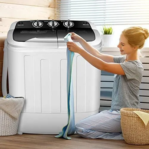 Giantex Portable Compact 13 Lbs Mini Twin Tub Washing Machine Washer Spin Dryer (Black&White)