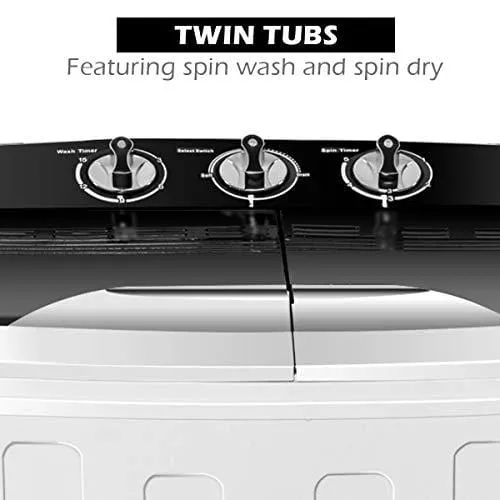 Giantex Portable Compact 13 Lbs Mini Twin Tub Washing Machine Washer Spin Dryer (Black&White)