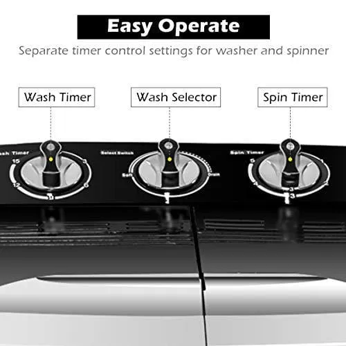 Giantex Portable Compact 13 Lbs Mini Twin Tub Washing Machine Washer Spin Dryer (Black&White)