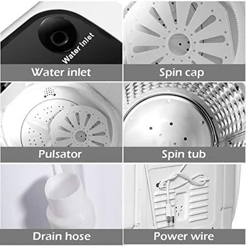 Giantex Portable Compact 13 Lbs Mini Twin Tub Washing Machine Washer Spin Dryer (Black&White)