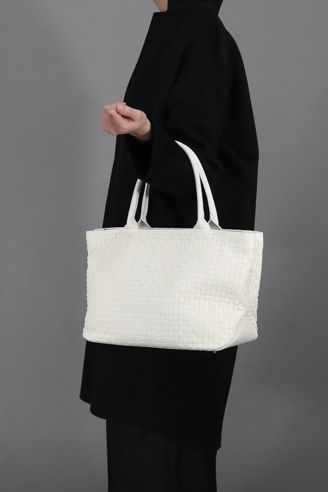 GRAZI WOVEN ITALIAN LEATHER TOTE WHITE