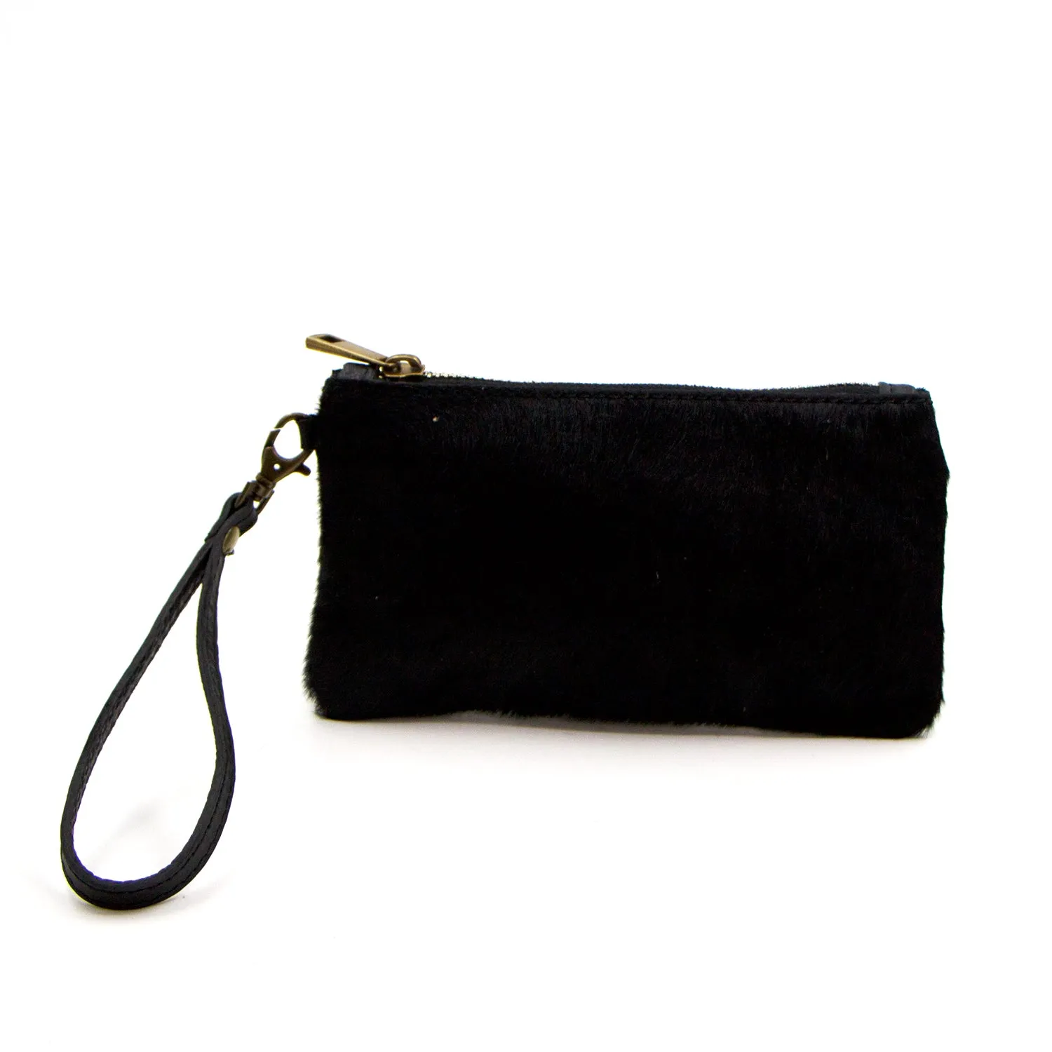 Horse hair leather coin pouch with hand strap