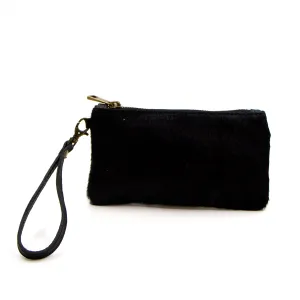 Horse hair leather coin pouch with hand strap
