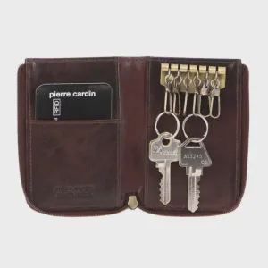 Italian Leather Men's Key & Card Holder - Brown
