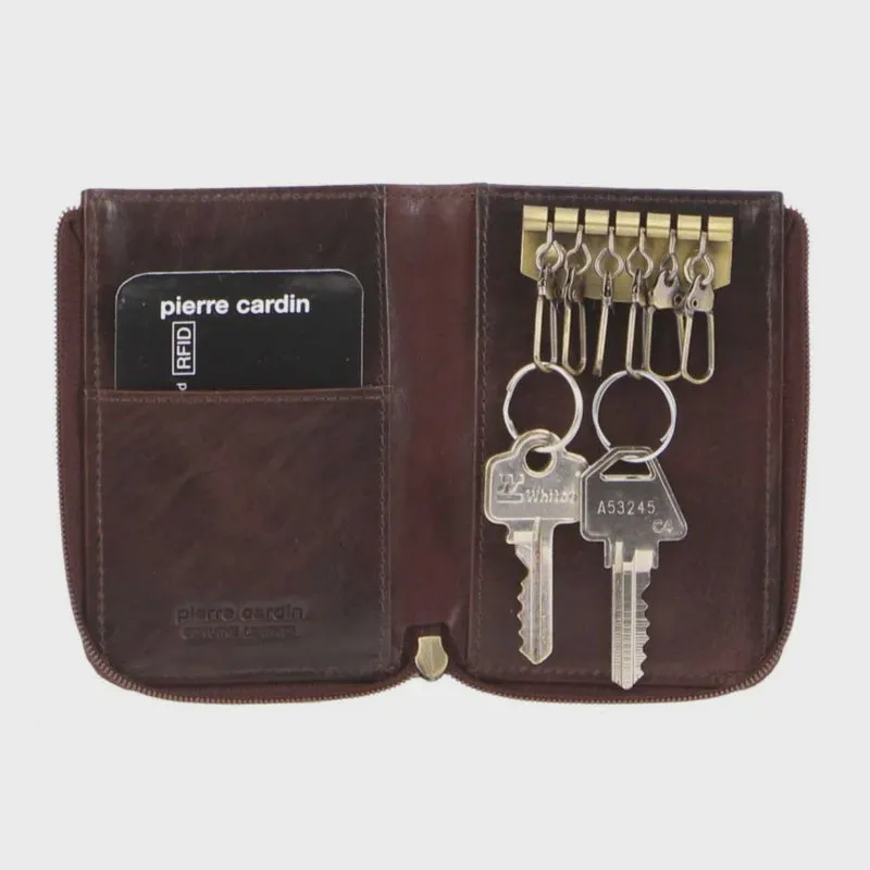 Italian Leather Men's Key & Card Holder - Brown