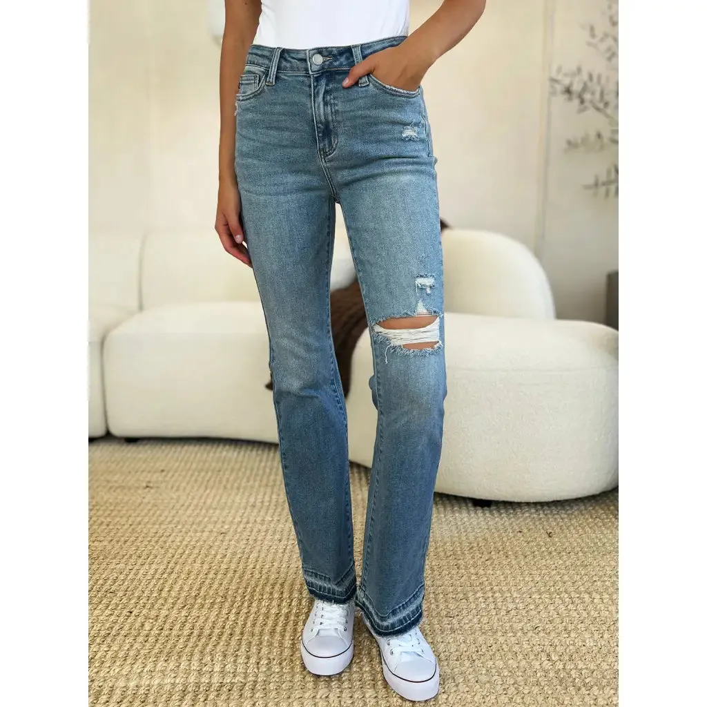 Laid Back Mid Rise Destroyed Hem Judy Blue Jeans