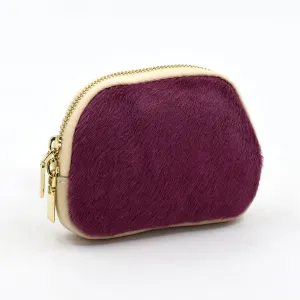 Leather coin purse with one side real cow hide and double zip