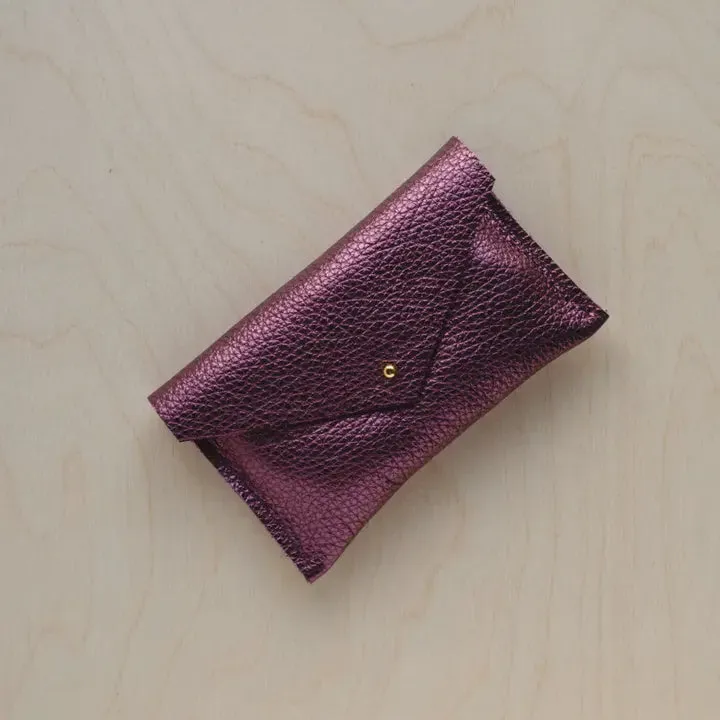Leather Envelope Purse - Metallic Berry