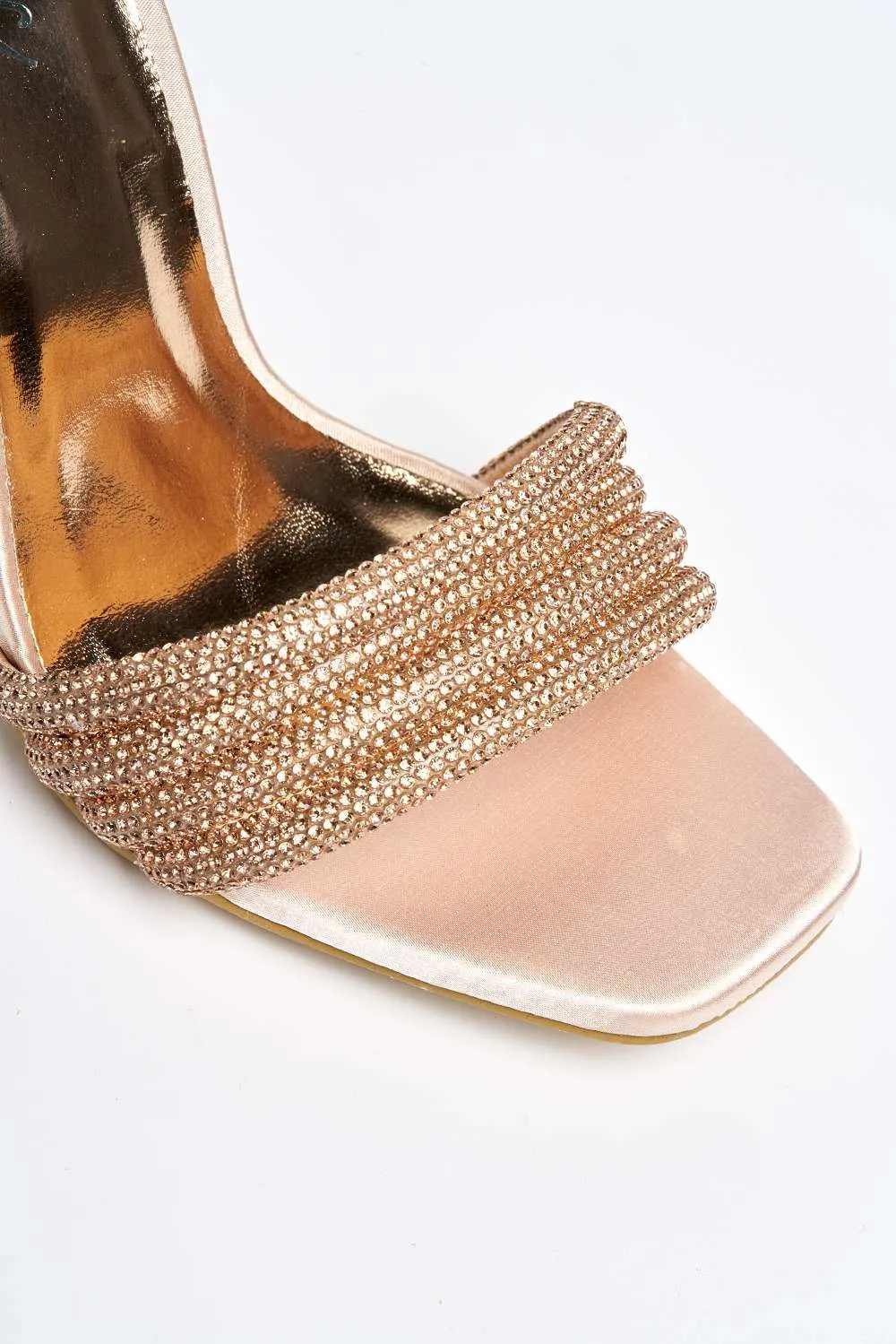 Leevia Diamante Embellished Heeled Mules in Champagne
