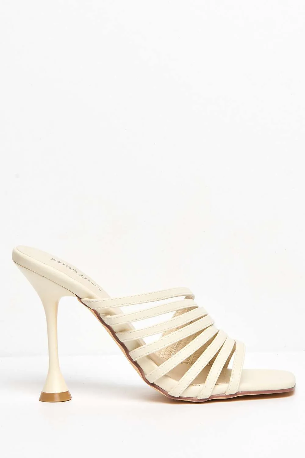 Leeza Square Toe Heeled Mules in Beige Matt