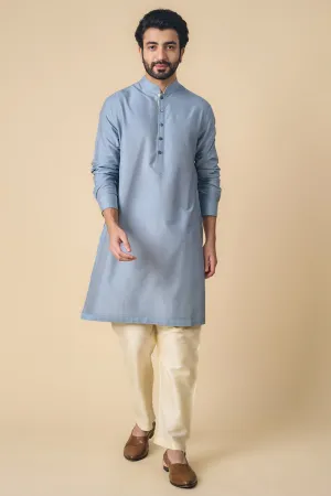 Light Blue Kurta With Contrast Edge Detailing