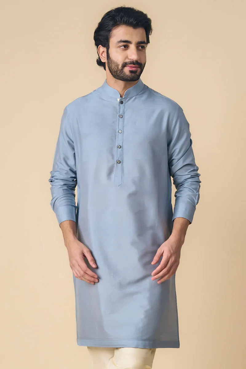 Light Blue Kurta With Contrast Edge Detailing