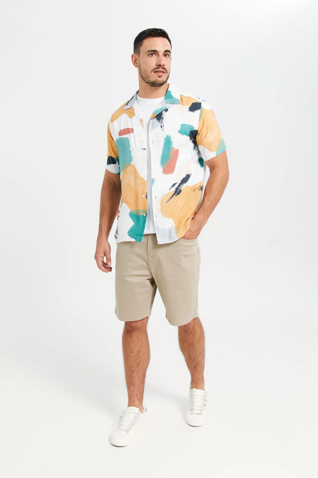 Men White Printed Resort Shirt