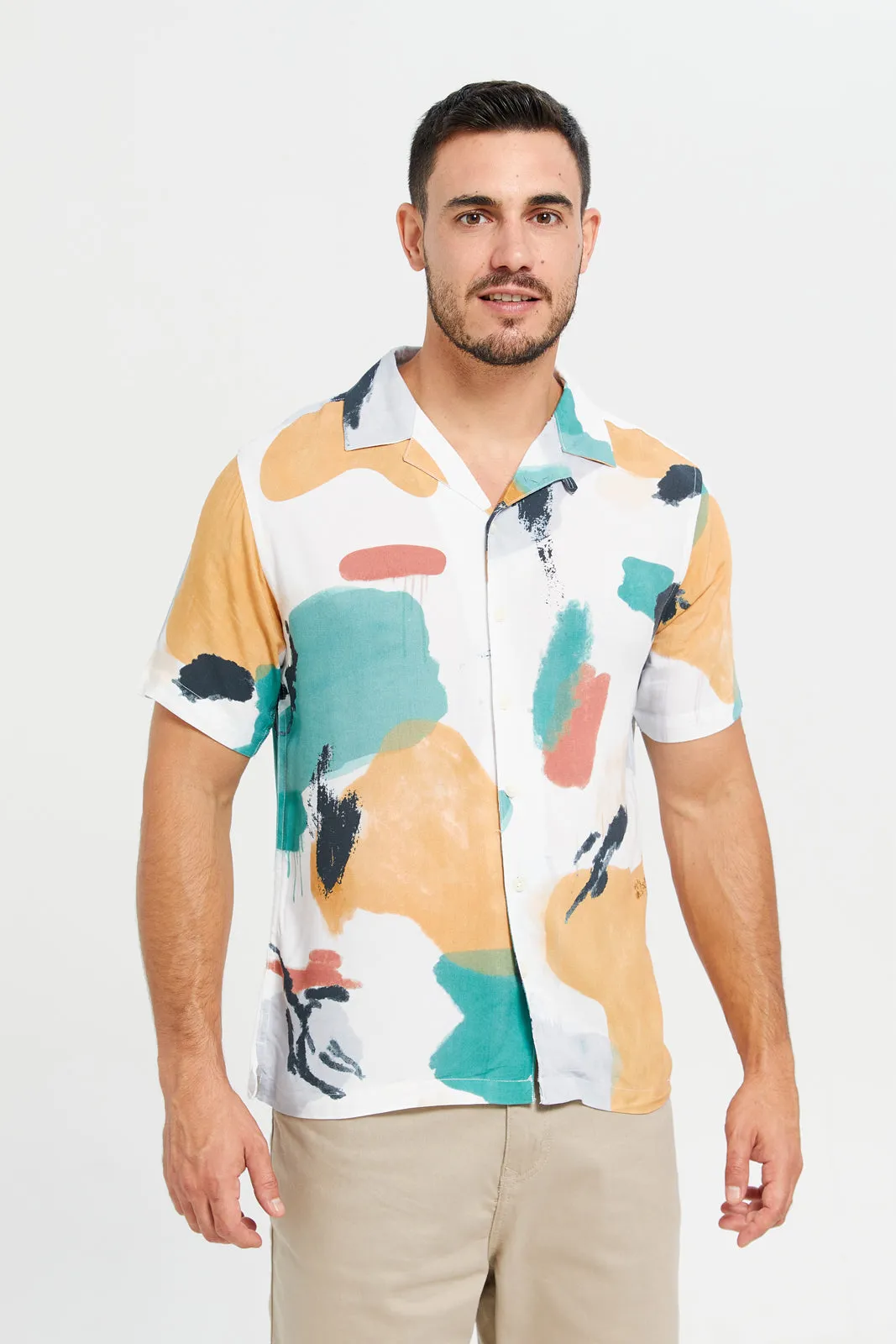 Men White Printed Resort Shirt