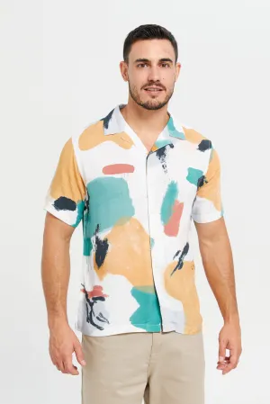 Men White Printed Resort Shirt