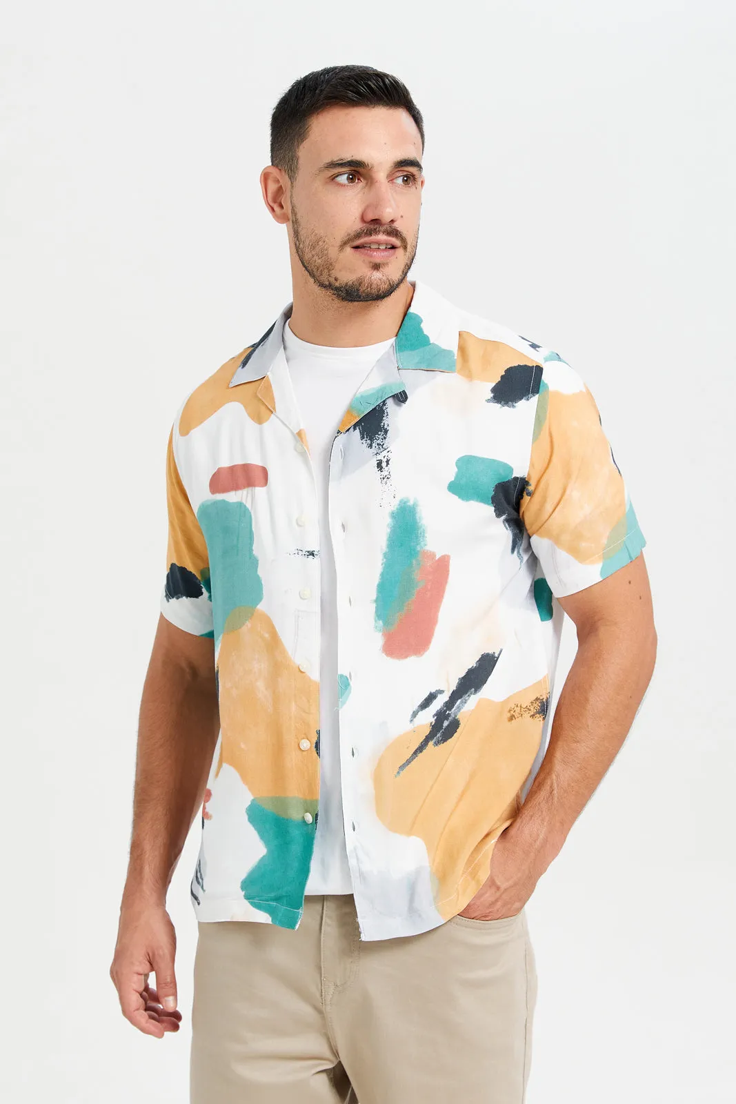 Men White Printed Resort Shirt