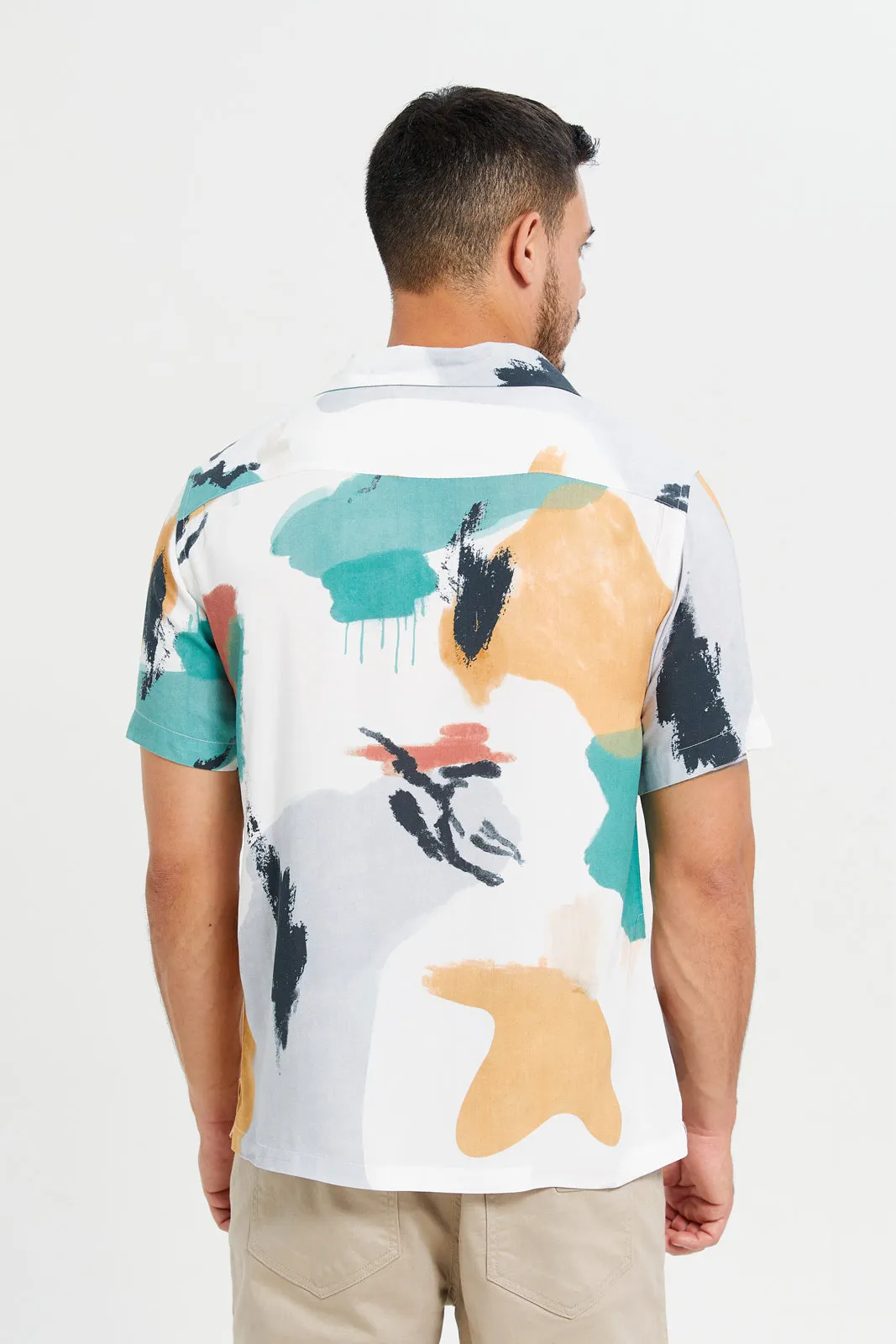 Men White Printed Resort Shirt