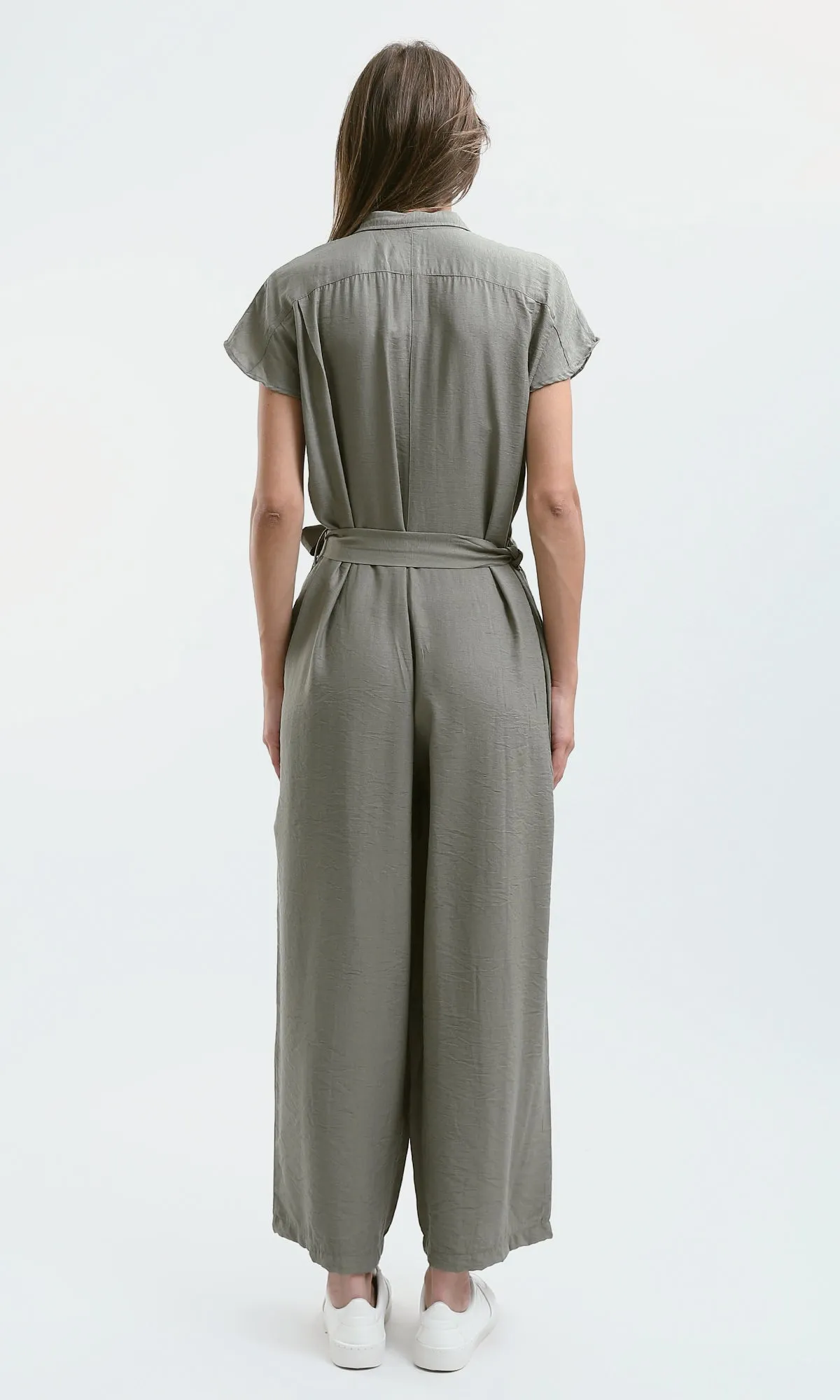 O178606 Dark Mint Summer Jumpsuit With Classic Collar