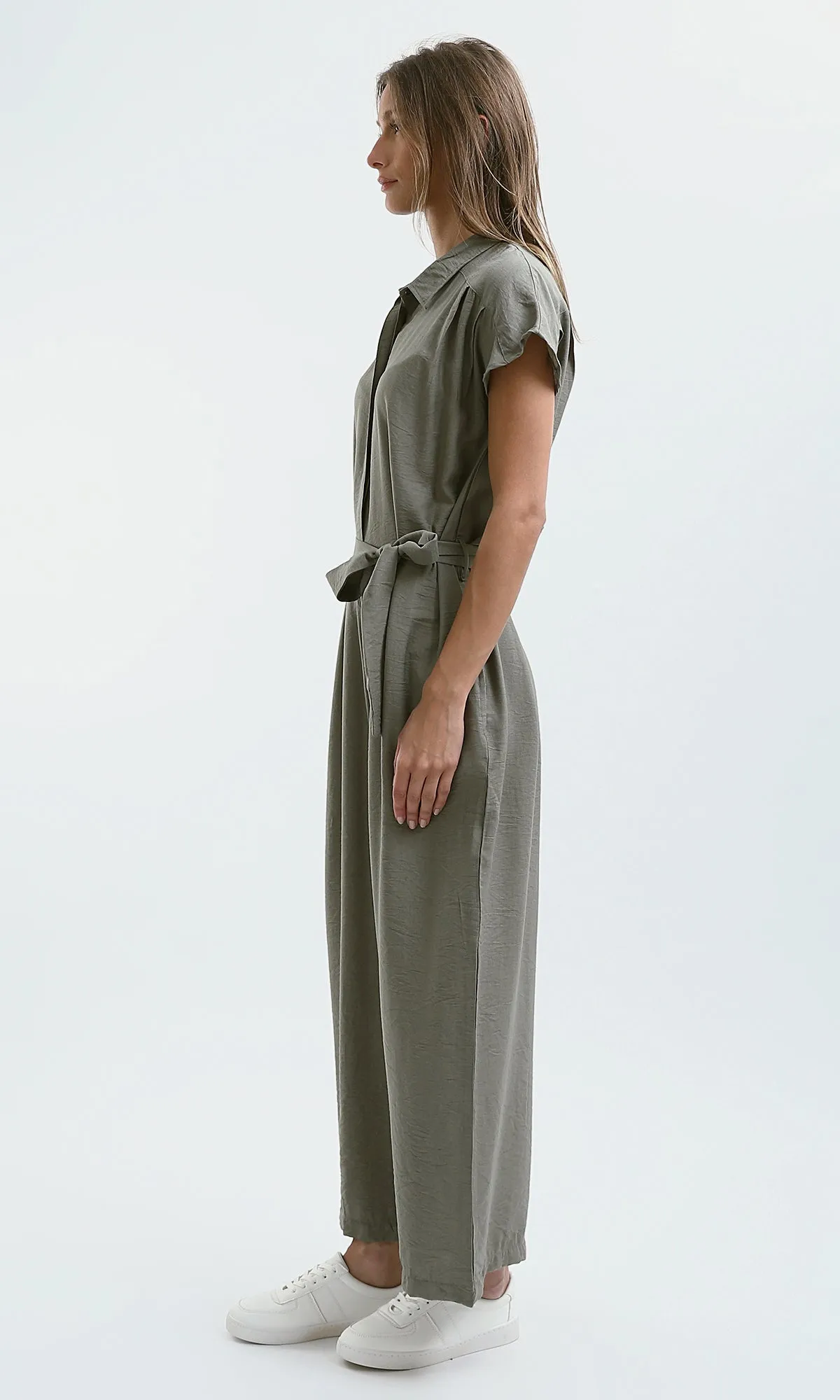 O178606 Dark Mint Summer Jumpsuit With Classic Collar