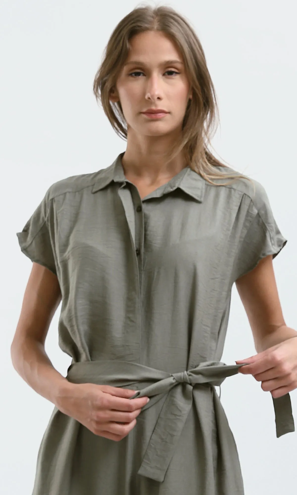 O178606 Dark Mint Summer Jumpsuit With Classic Collar