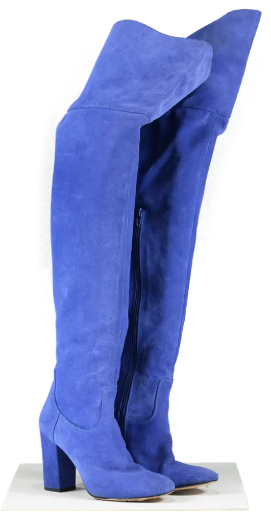 Pinko Electric Blue Suede Over The Knee Blovk Heel Boots UK 5 EU 38 