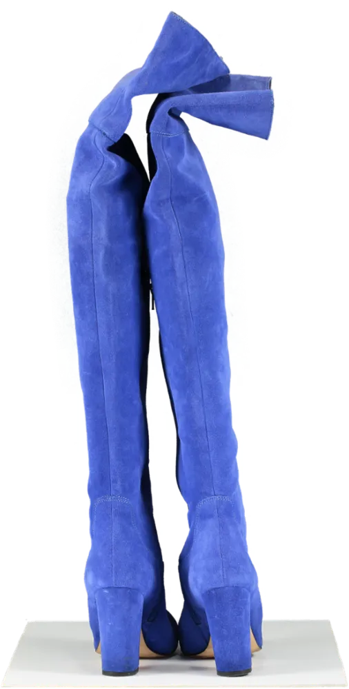 Pinko Electric Blue Suede Over The Knee Blovk Heel Boots UK 5 EU 38 