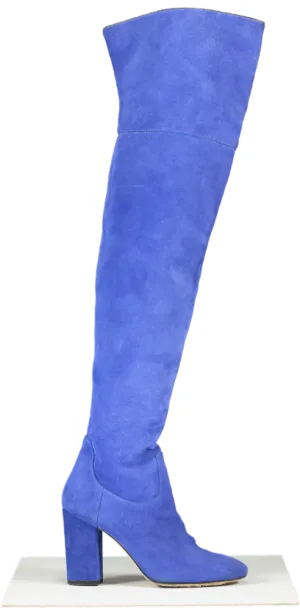 Pinko Electric Blue Suede Over The Knee Blovk Heel Boots UK 5 EU 38 