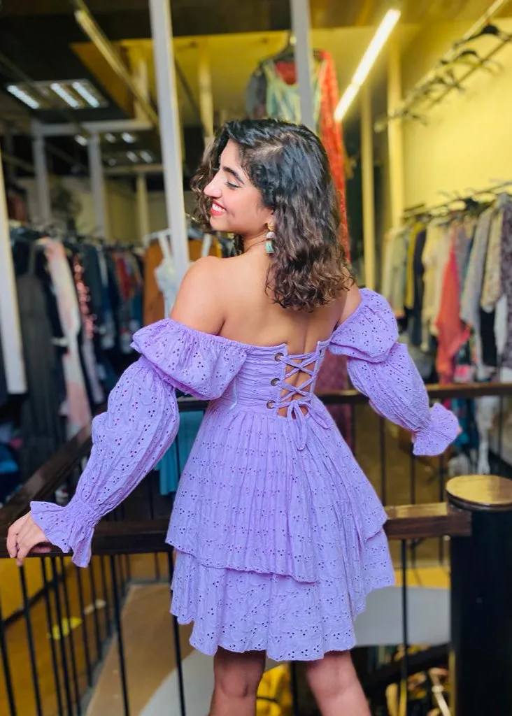 Pixie Lavender Schiffli Puff Corset Dress