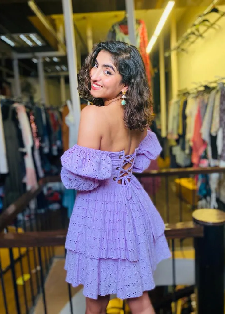 Pixie Lavender Schiffli Puff Corset Dress