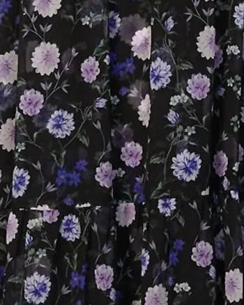 Printed Midi Dress in Black/Purple Peony | Black/Purple Peony