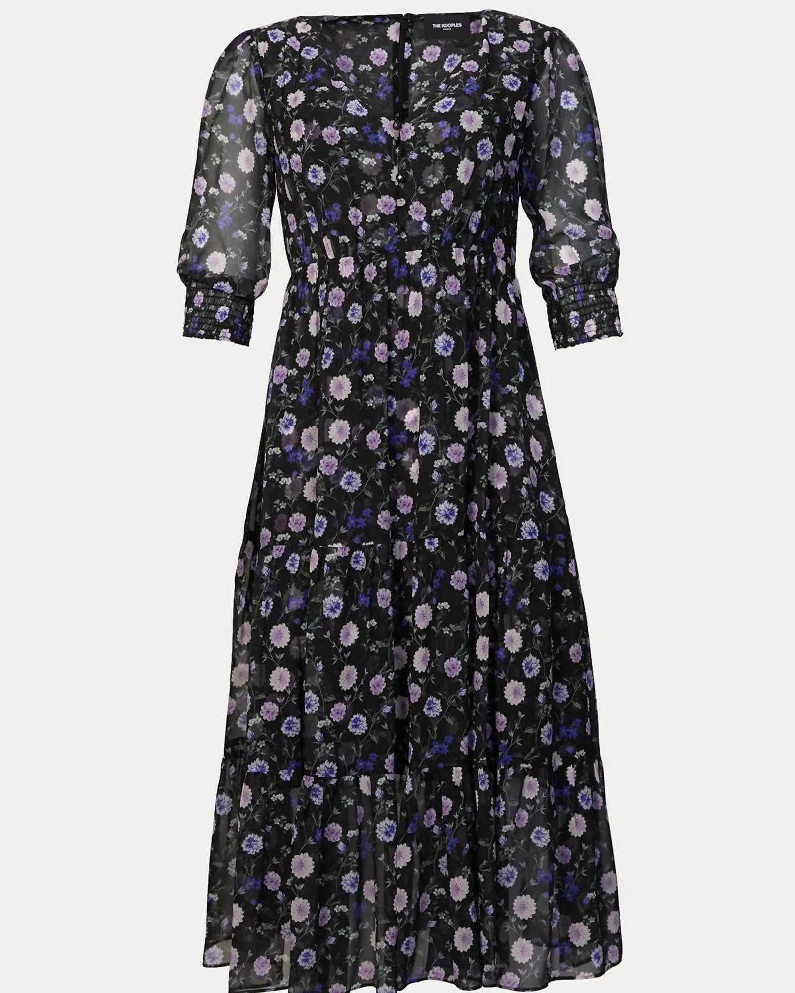 Printed Midi Dress in Black/Purple Peony | Black/Purple Peony