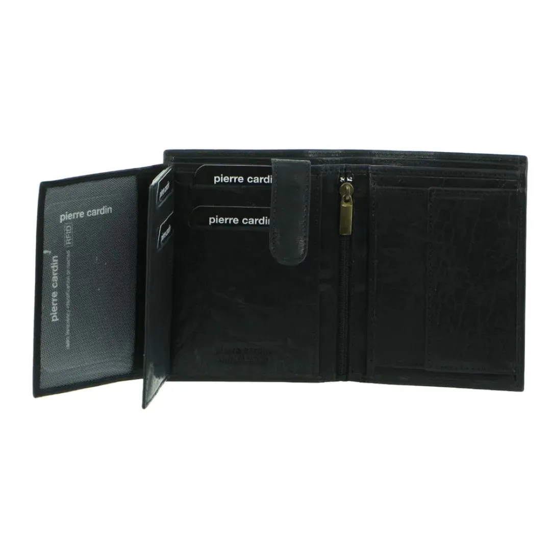 Rustic Leather Men's Tall Bi-Fold Wallet - Black