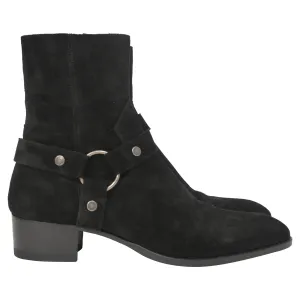 Saint Laurent Wyatt Harness Boots in Black Suede