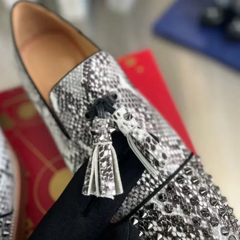 Snakeskin Pattern Leather Loafers