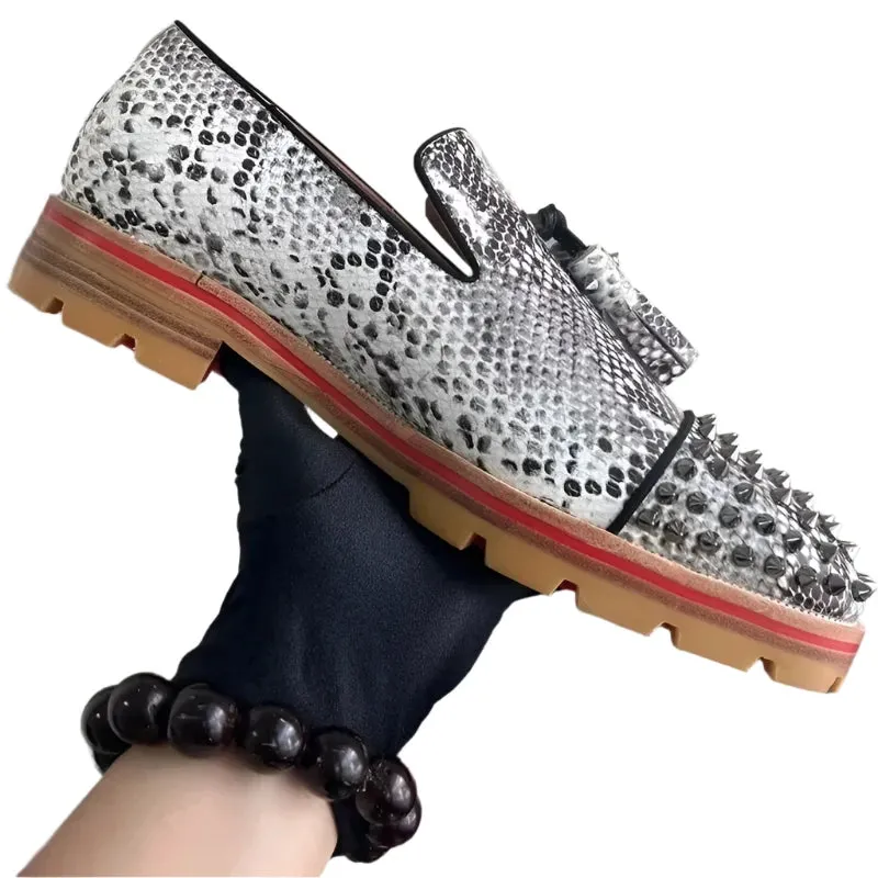 Snakeskin Pattern Leather Loafers