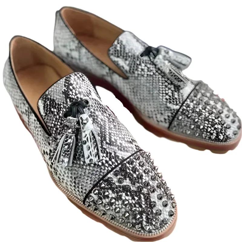 Snakeskin Pattern Leather Loafers