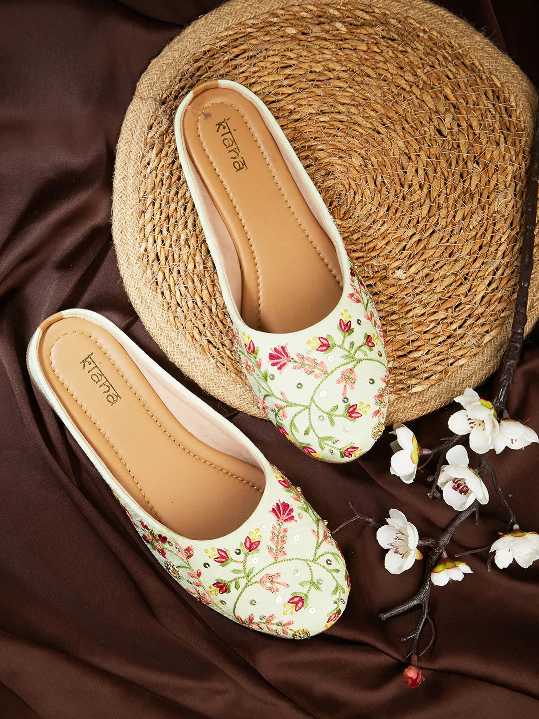 Stylish Women's Round Toe Shoes in White with Embroidered & Handwork