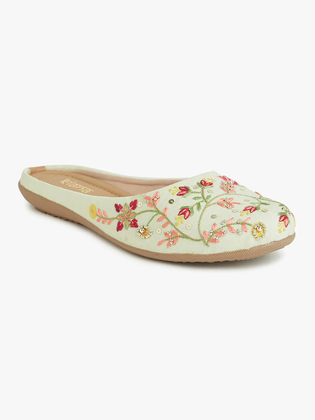 Stylish Women's Round Toe Shoes in White with Embroidered & Handwork