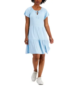Tiered-Skirt Tie-Neck Dress