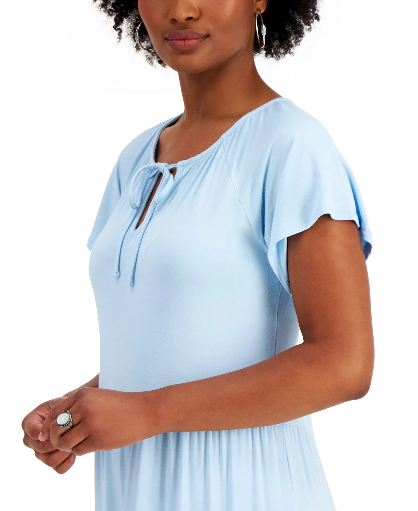 Tiered-Skirt Tie-Neck Dress