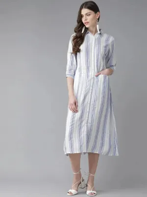 White Striped Rayon Dress