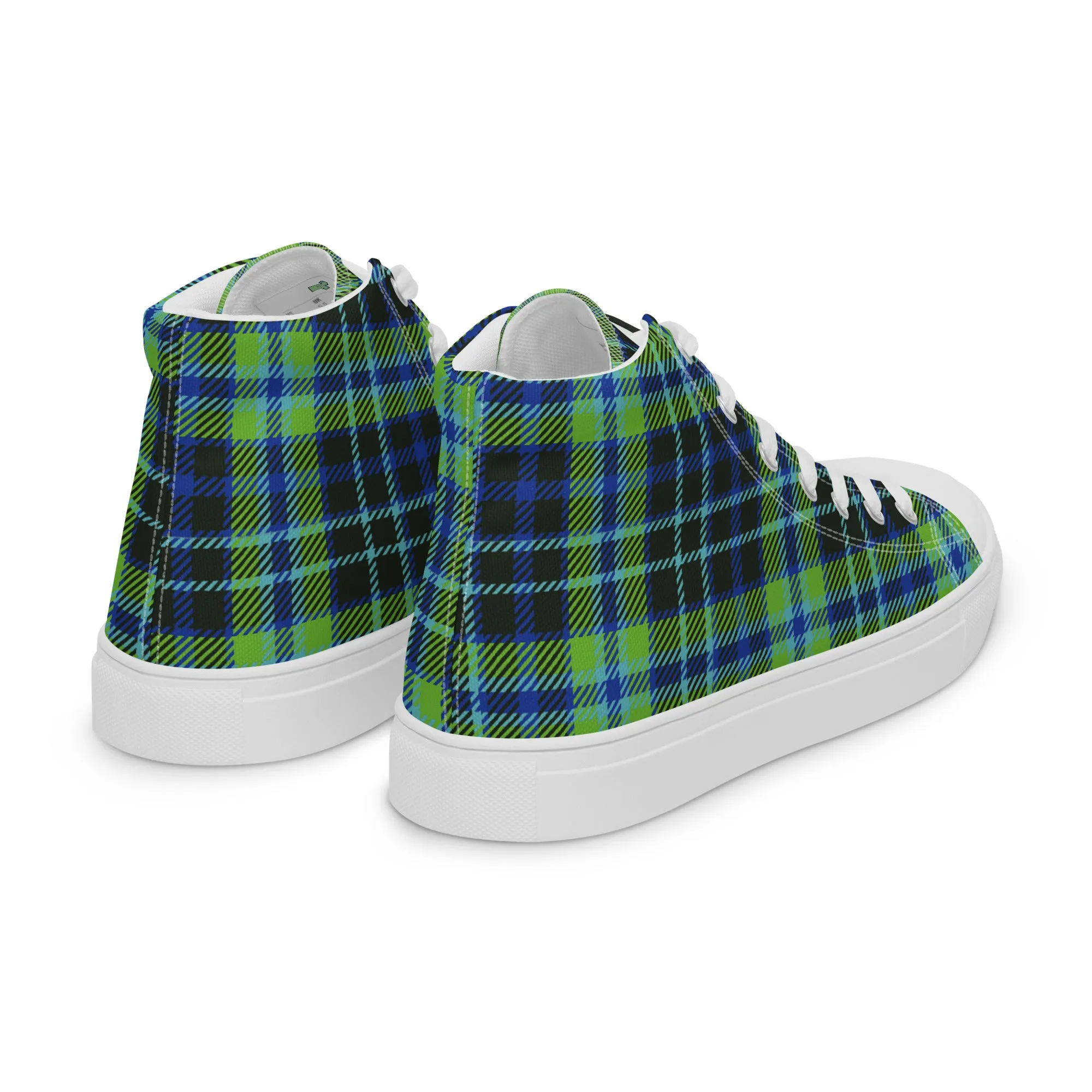 Women’s Green and Blue Plaid high top canvas shoes