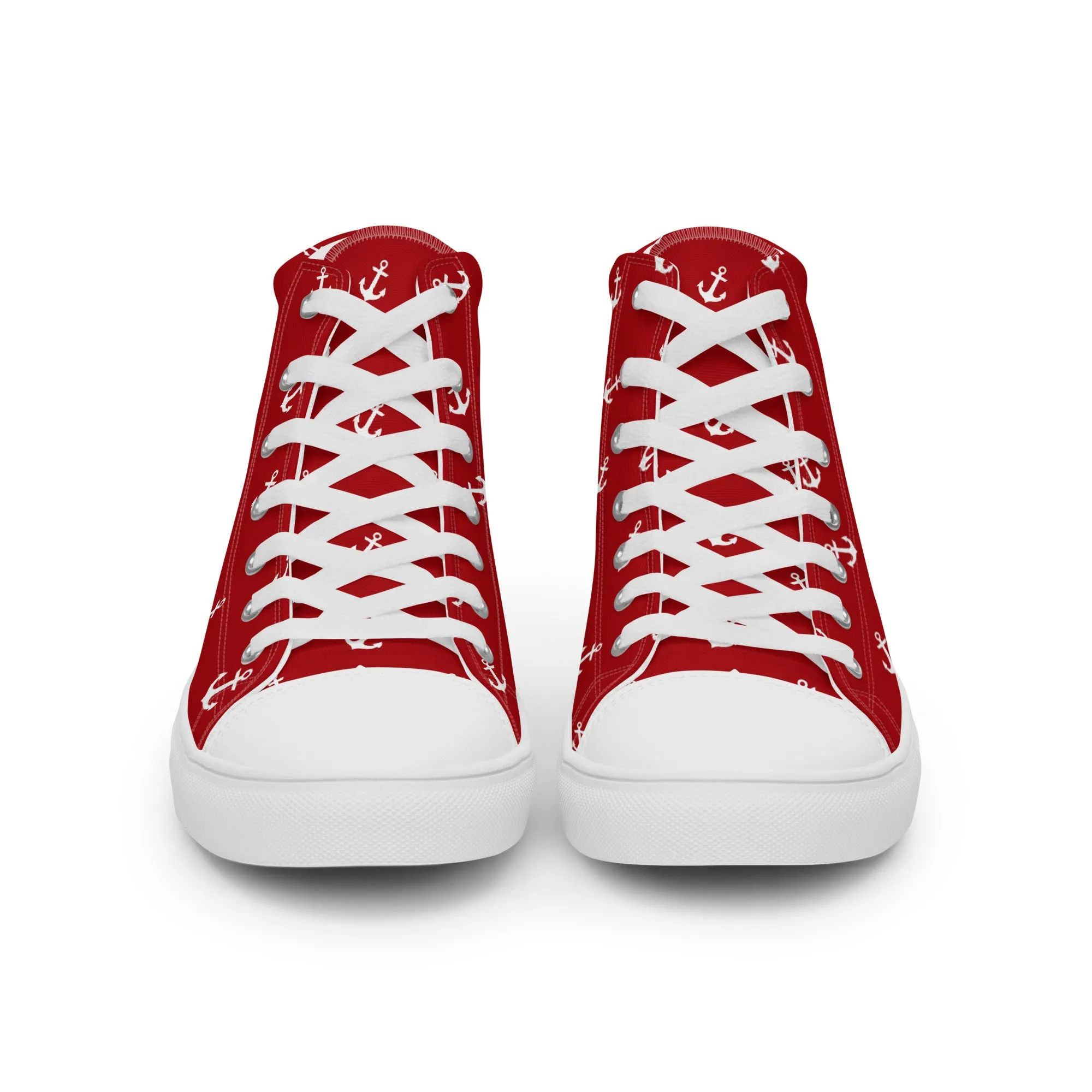Women’s Red with Anchors Design high top canvas shoes