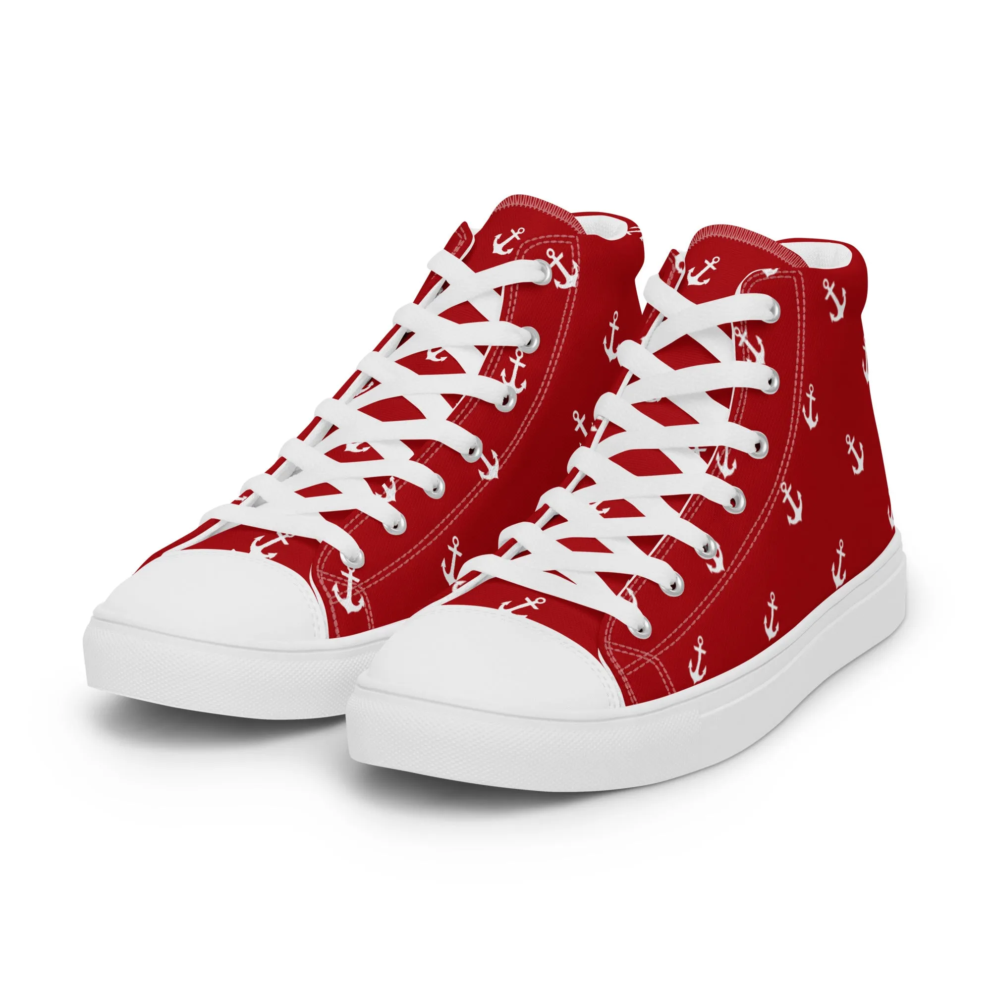 Women’s Red with Anchors Design high top canvas shoes